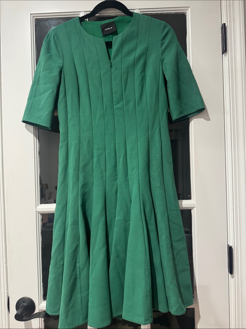 Akris Green zipper front Pleated Fit-and-Flare Dress